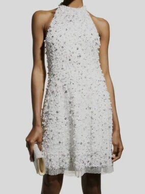 Aidan Mattox Women's White Halter Beaded Sequin Dress. Size 0. New With Tags.
